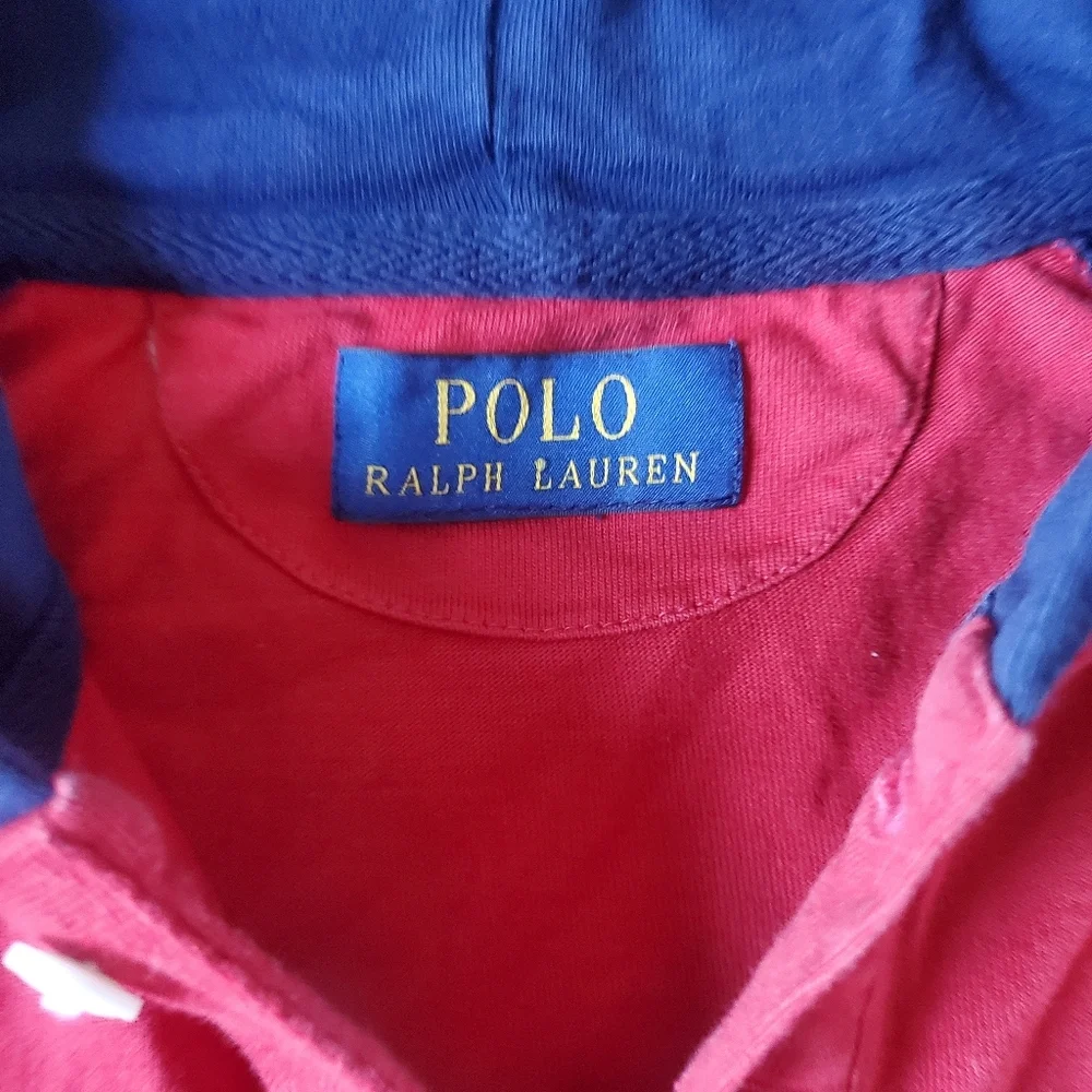 Polo by Ralph Lauren Red and Navy Long Sleeve Tee with Hood Size YOUTH L